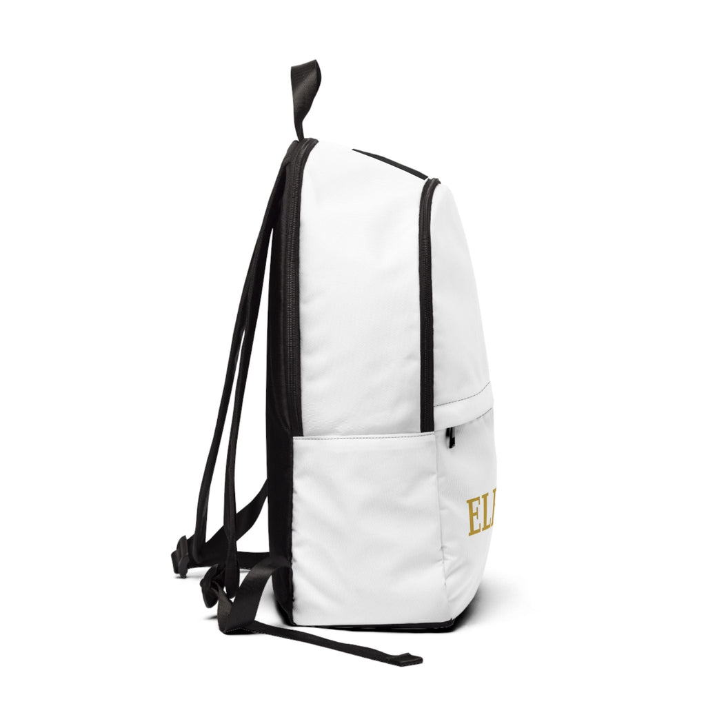 Elevated White Backpack — 'ELEVA' Minimal Gold Logo School & Travel Bag - Raquel Teixeira