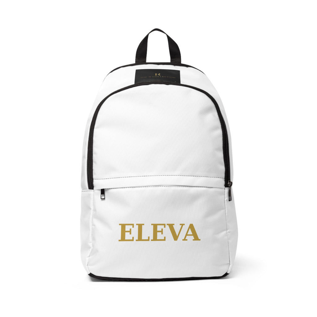 Elevated White Backpack — 'ELEVA' Minimal Gold Logo School & Travel Bag - Raquel Teixeira