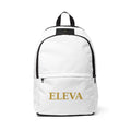 Elevated White Backpack — 'ELEVA' Minimal Gold Logo School & Travel Bag - Raquel Teixeira