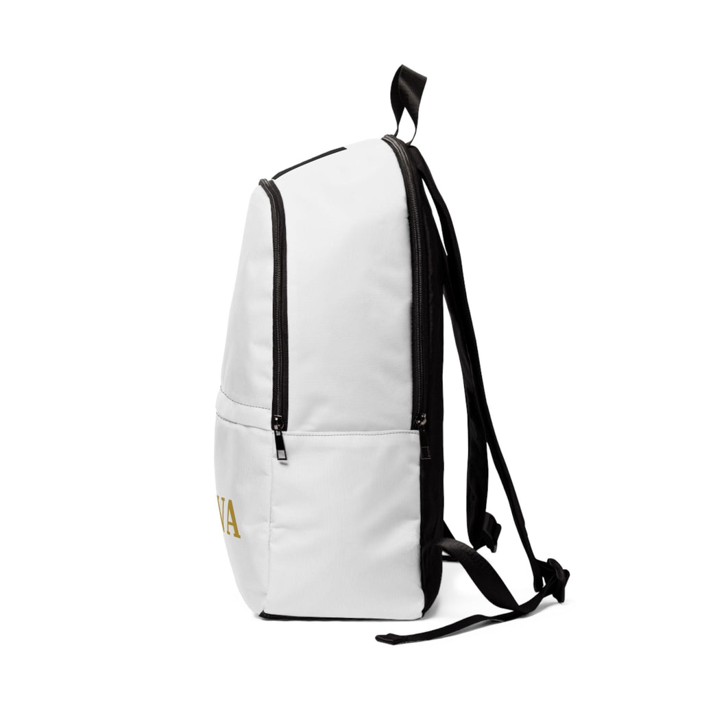 Elevated White Backpack — 'ELEVA' Minimal Gold Logo School & Travel Bag - Raquel Teixeira