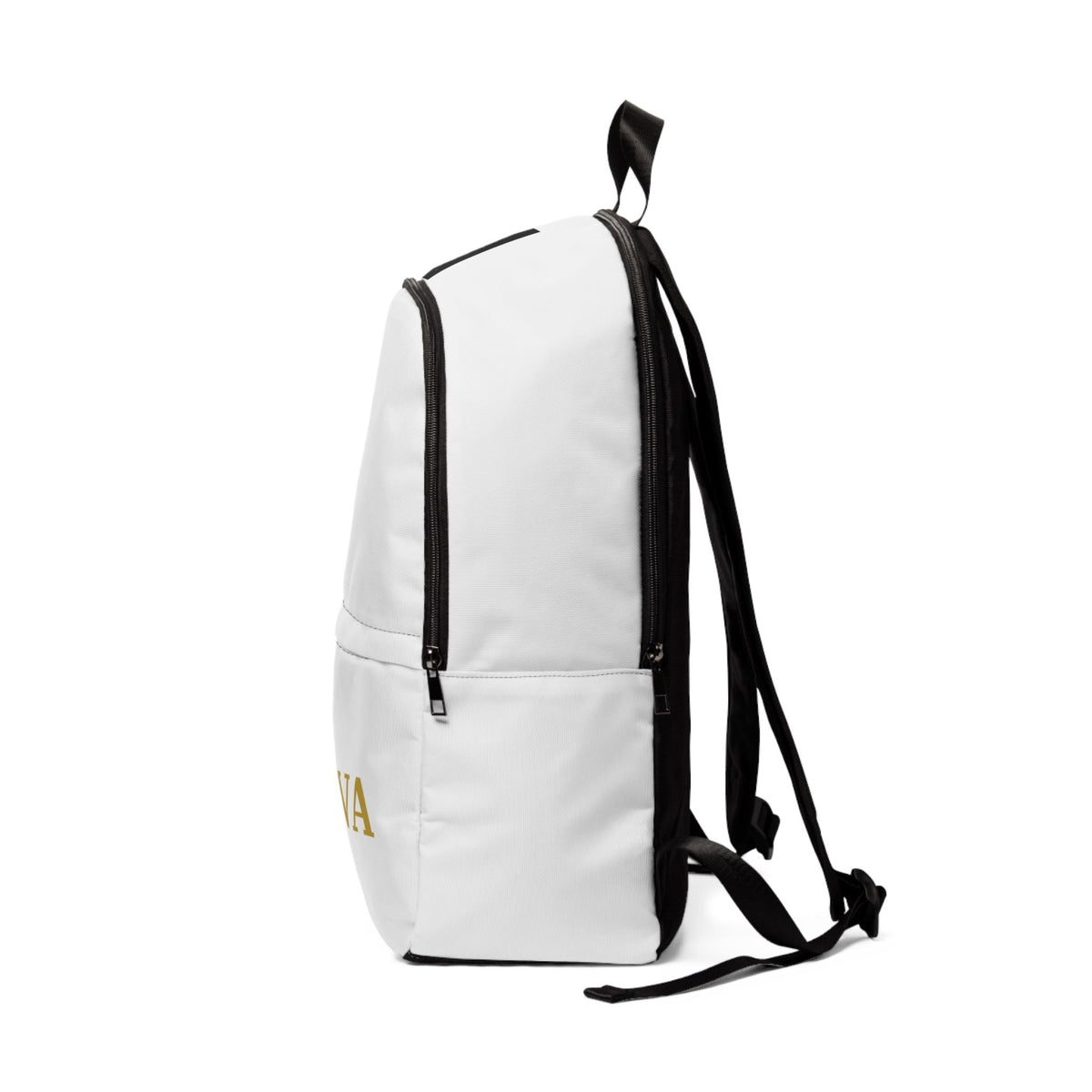 Elevated White Backpack — 'ELEVA' Minimal Gold Logo School & Travel Bag - Raquel Teixeira