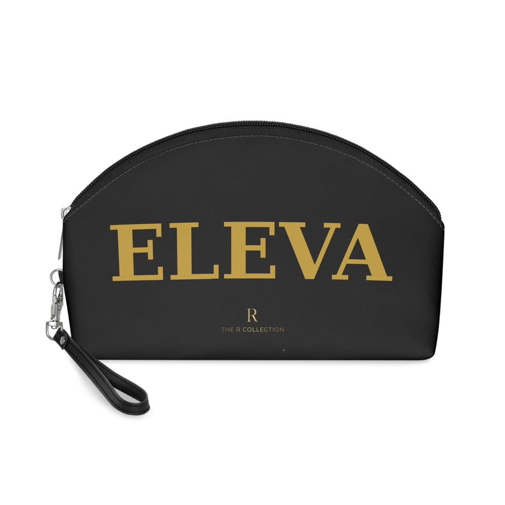 Makeup Bag — Black & Gold 'ELEVA' Cosmetic Pouch, Elegant Travel Toiletry Case - Raquel Teixeira