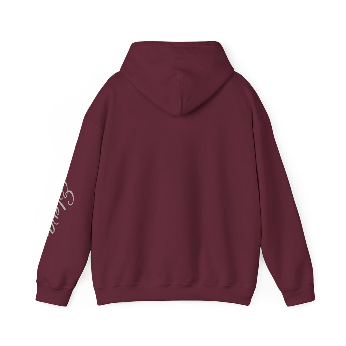 Minimal 'Eleva' Script Hoodie — White Sleeve Lettering - Raquel Teixeira