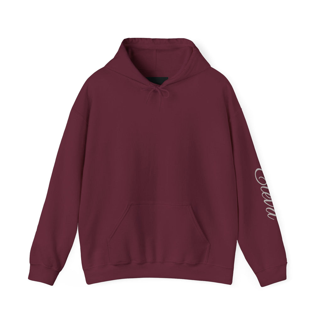 Minimal 'Eleva' Script Hoodie — White Sleeve Lettering - Raquel Teixeira