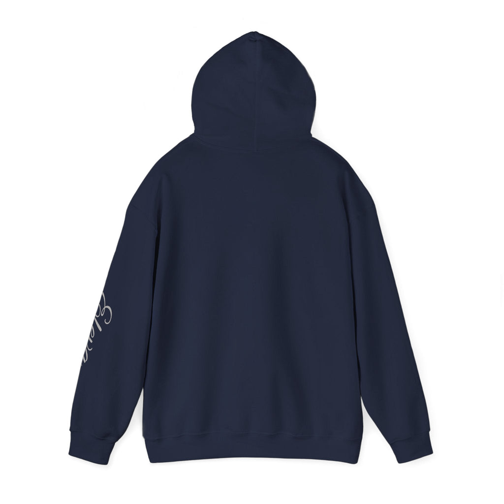 Minimal 'Eleva' Script Hoodie — White Sleeve Lettering - Raquel Teixeira