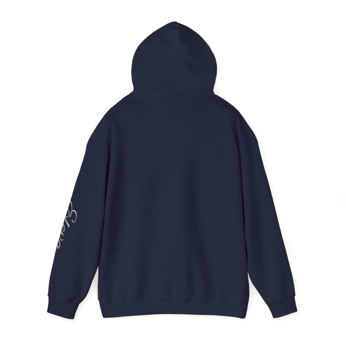 Minimal 'Eleva' Script Hoodie — White Sleeve Lettering - Raquel Teixeira