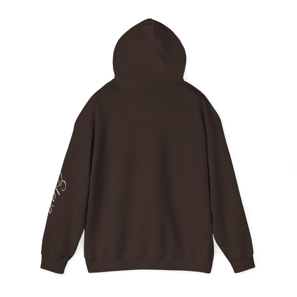 Minimal 'Eleva' Script Hoodie — White Sleeve Lettering - Raquel Teixeira