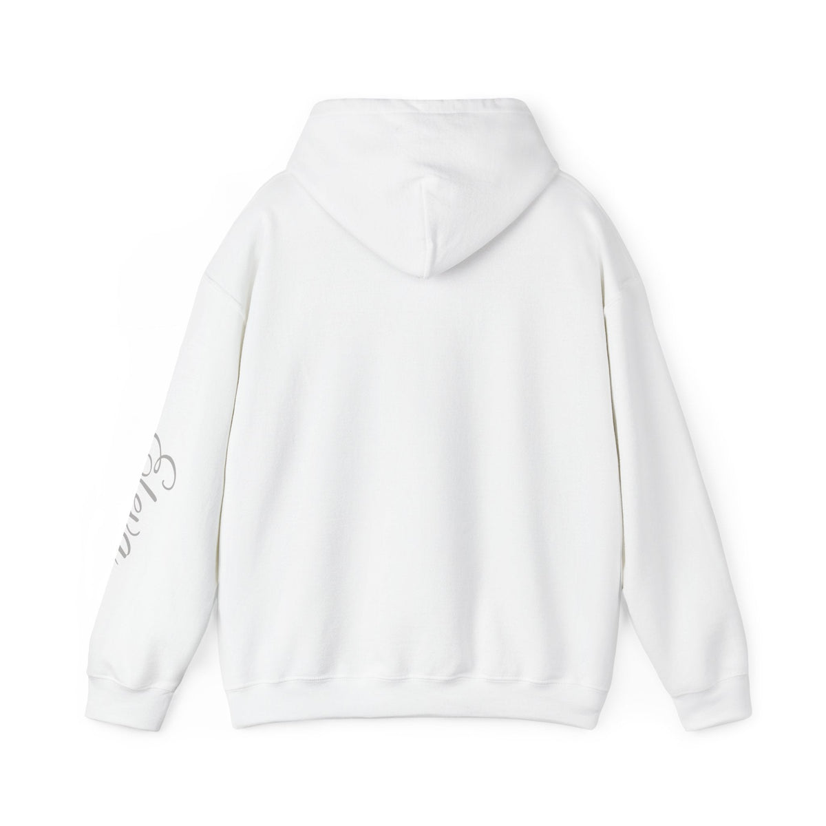 Minimal 'Eleva' Script Hoodie — White Sleeve Lettering - Raquel Teixeira