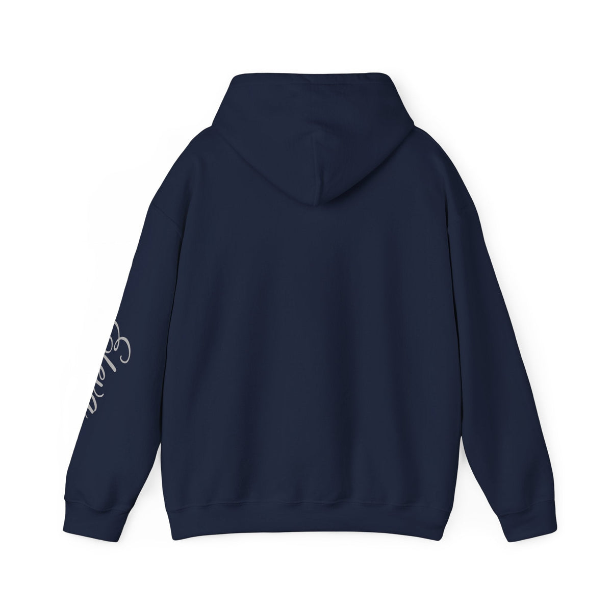 Minimal 'Eleva' Script Hoodie — White Sleeve Lettering - Raquel Teixeira