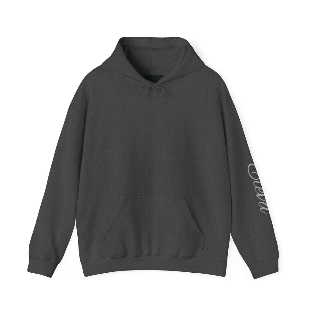 Minimal 'Eleva' Script Hoodie — White Sleeve Lettering - Raquel Teixeira