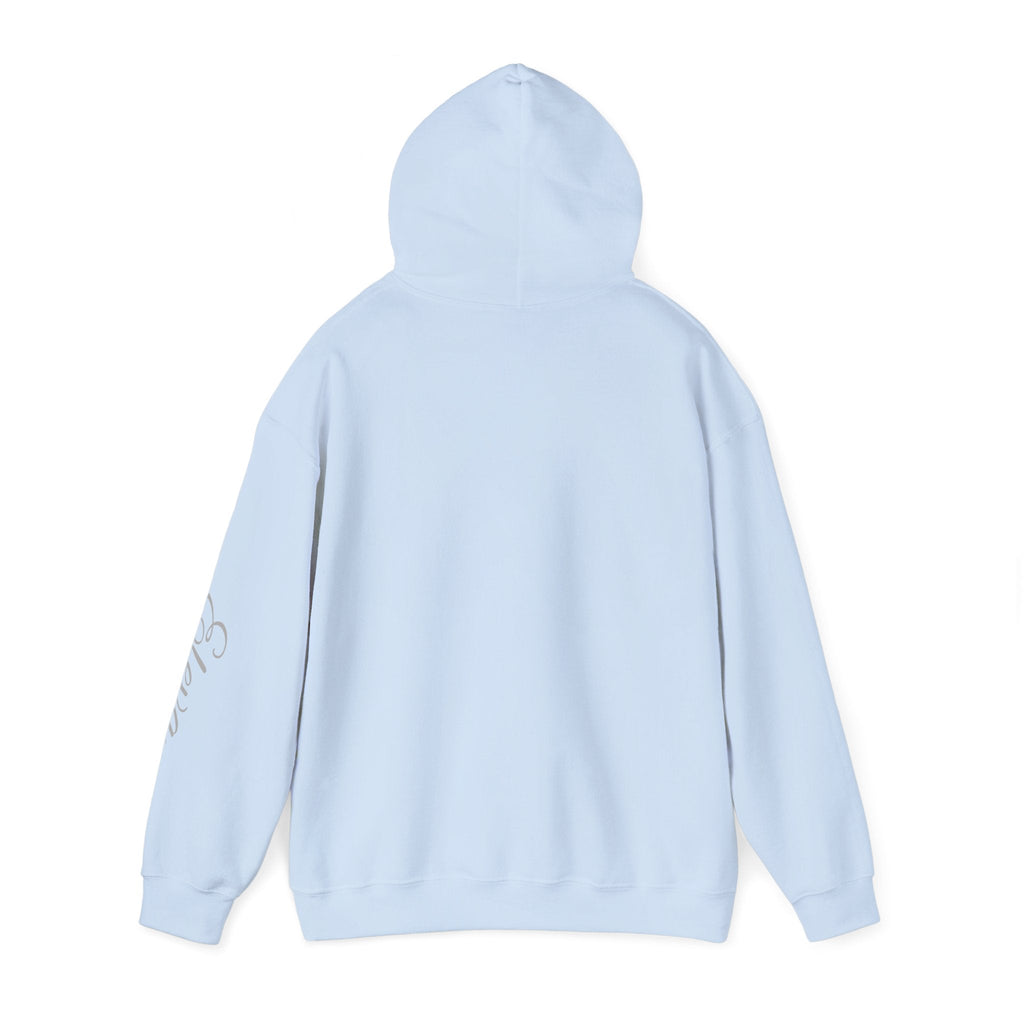 Minimal 'Eleva' Script Hoodie — White Sleeve Lettering - Raquel Teixeira