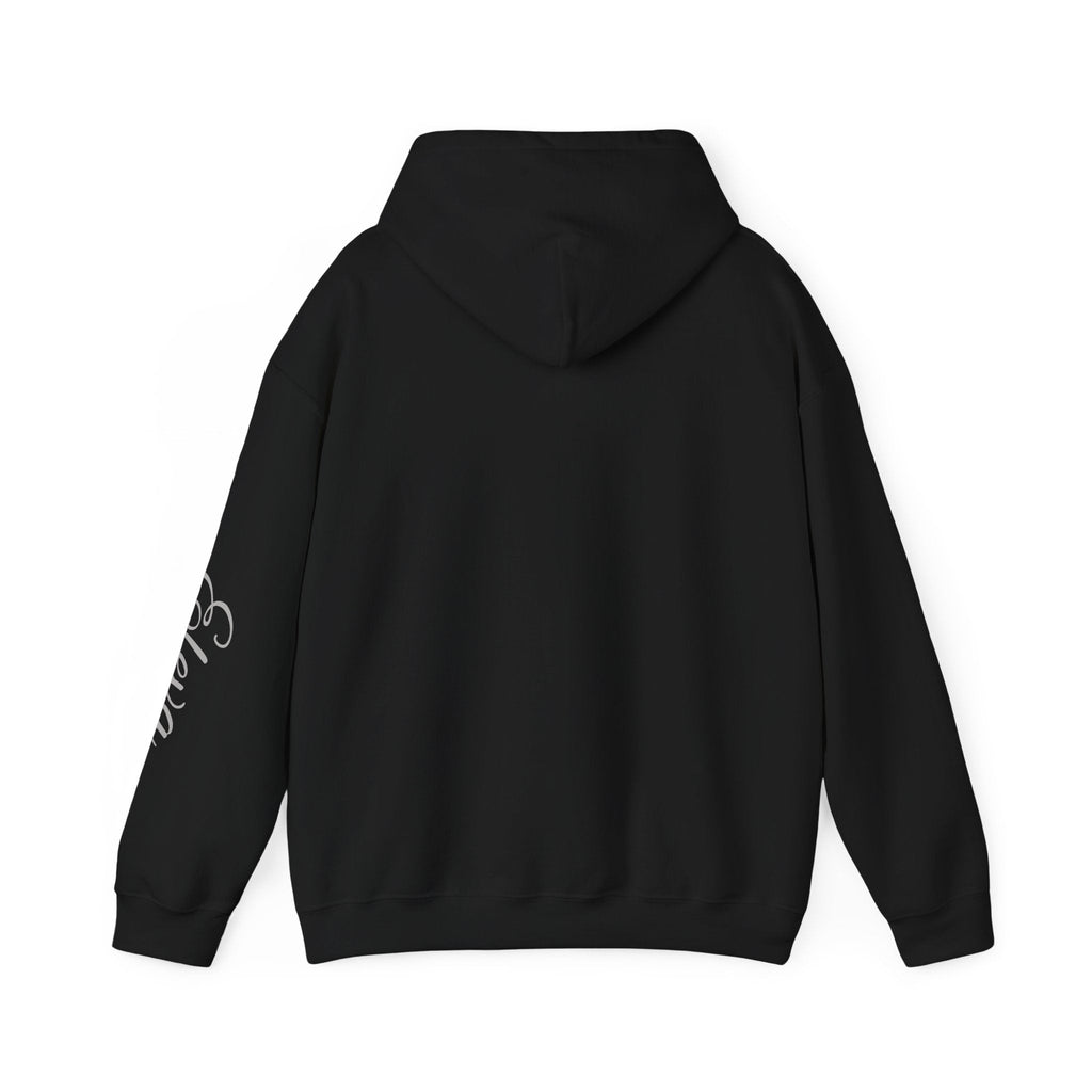 Minimal 'Eleva' Script Hoodie — White Sleeve Lettering - Raquel Teixeira