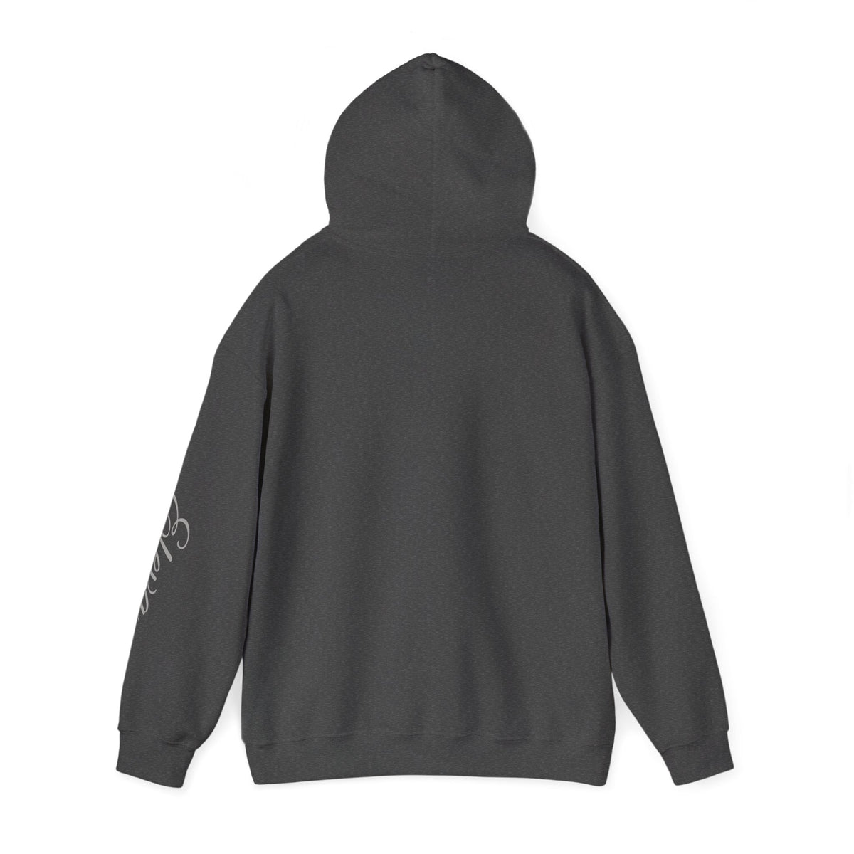 Minimal 'Eleva' Script Hoodie — White Sleeve Lettering - Raquel Teixeira