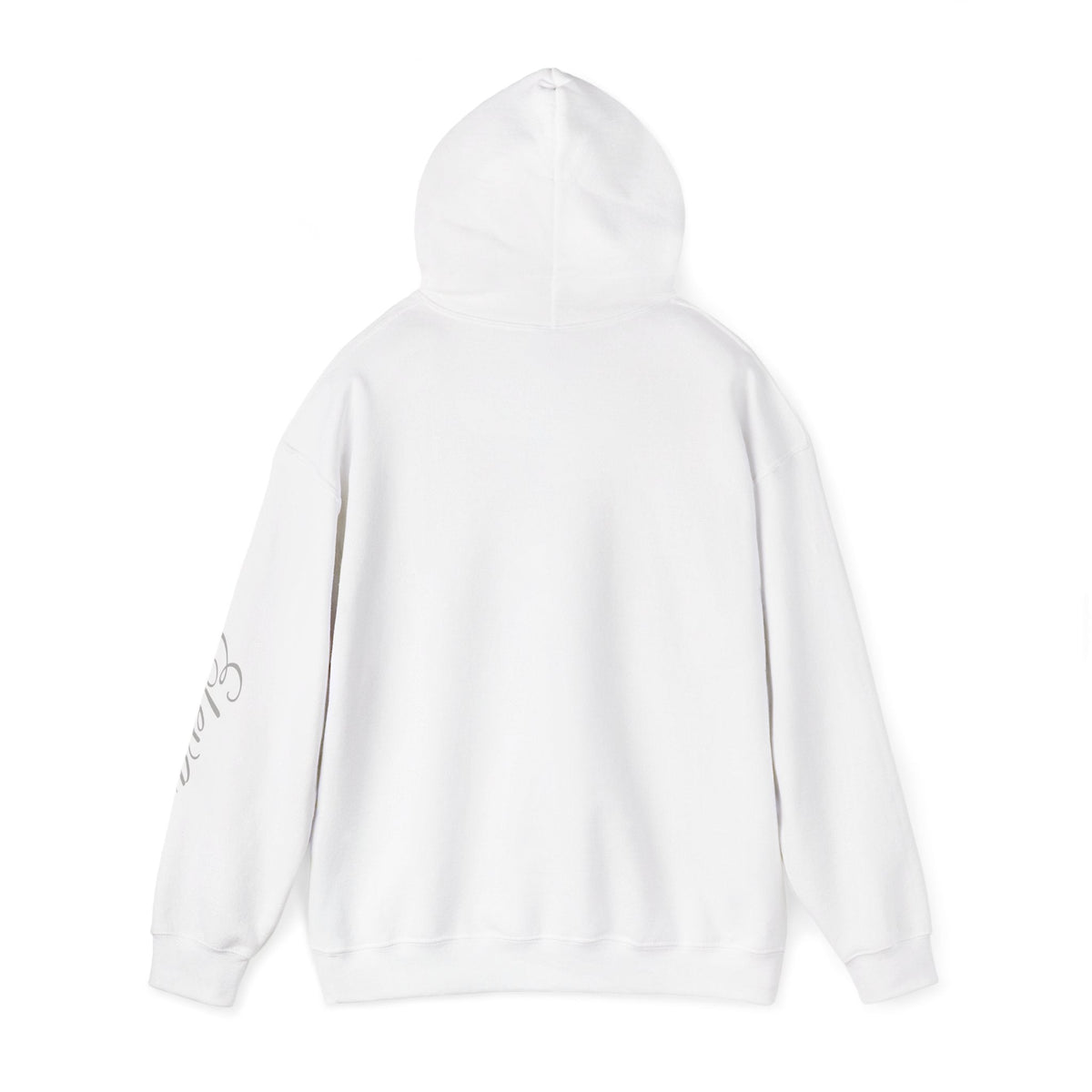 Minimal 'Eleva' Script Hoodie — White Sleeve Lettering - Raquel Teixeira