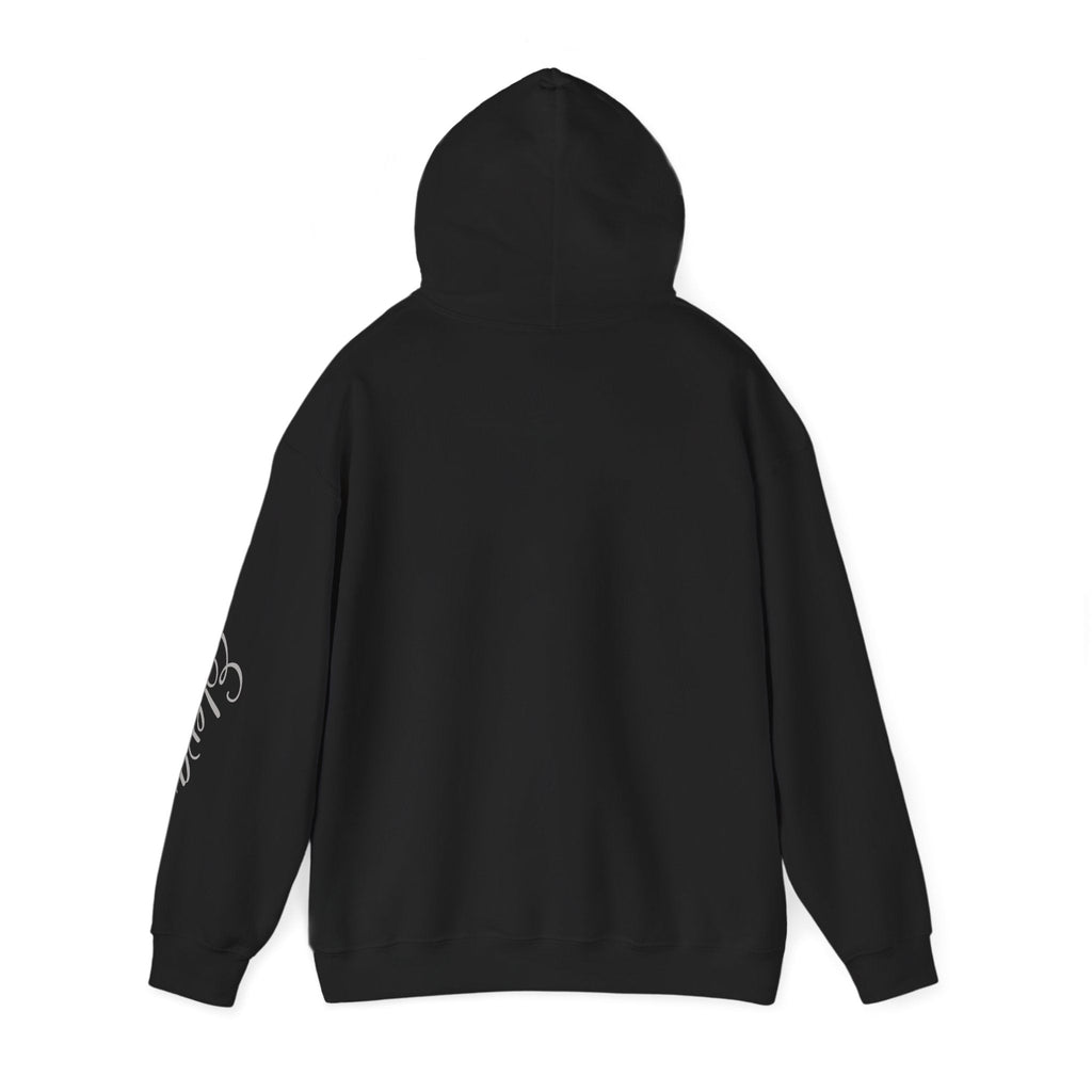 Minimal 'Eleva' Script Hoodie — White Sleeve Lettering - Raquel Teixeira
